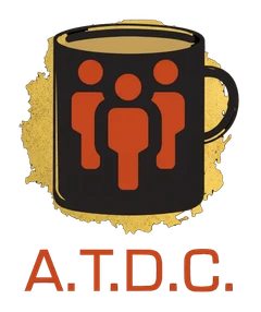 Blason A.T.D.C. : une tasse et trois silhouettes.